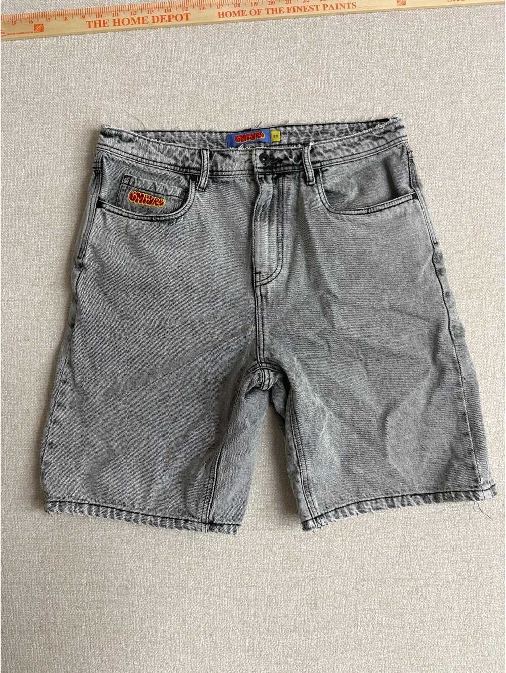 Empyre Loose Fit Denim Jorts Mens 32 Grey Acid Wash Skate Boarding Jean Shorts